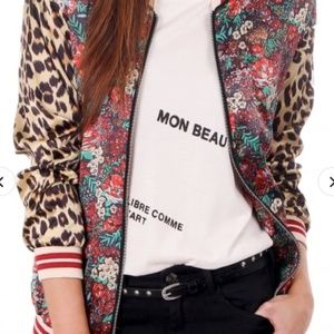 Maison Scotch Silky Floral And Leopard Bomber Jack